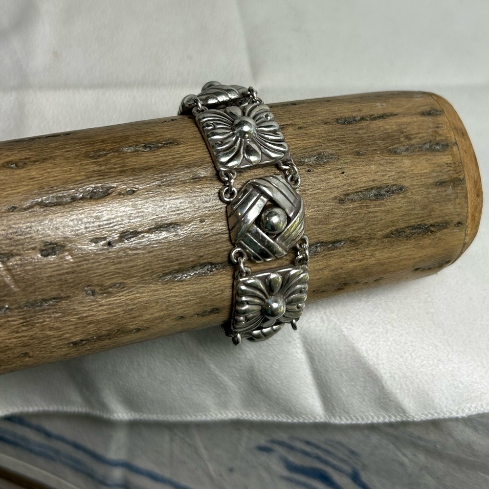 Brighton Sonora Motif Bracelet Chunky Link Silver Plated 7"